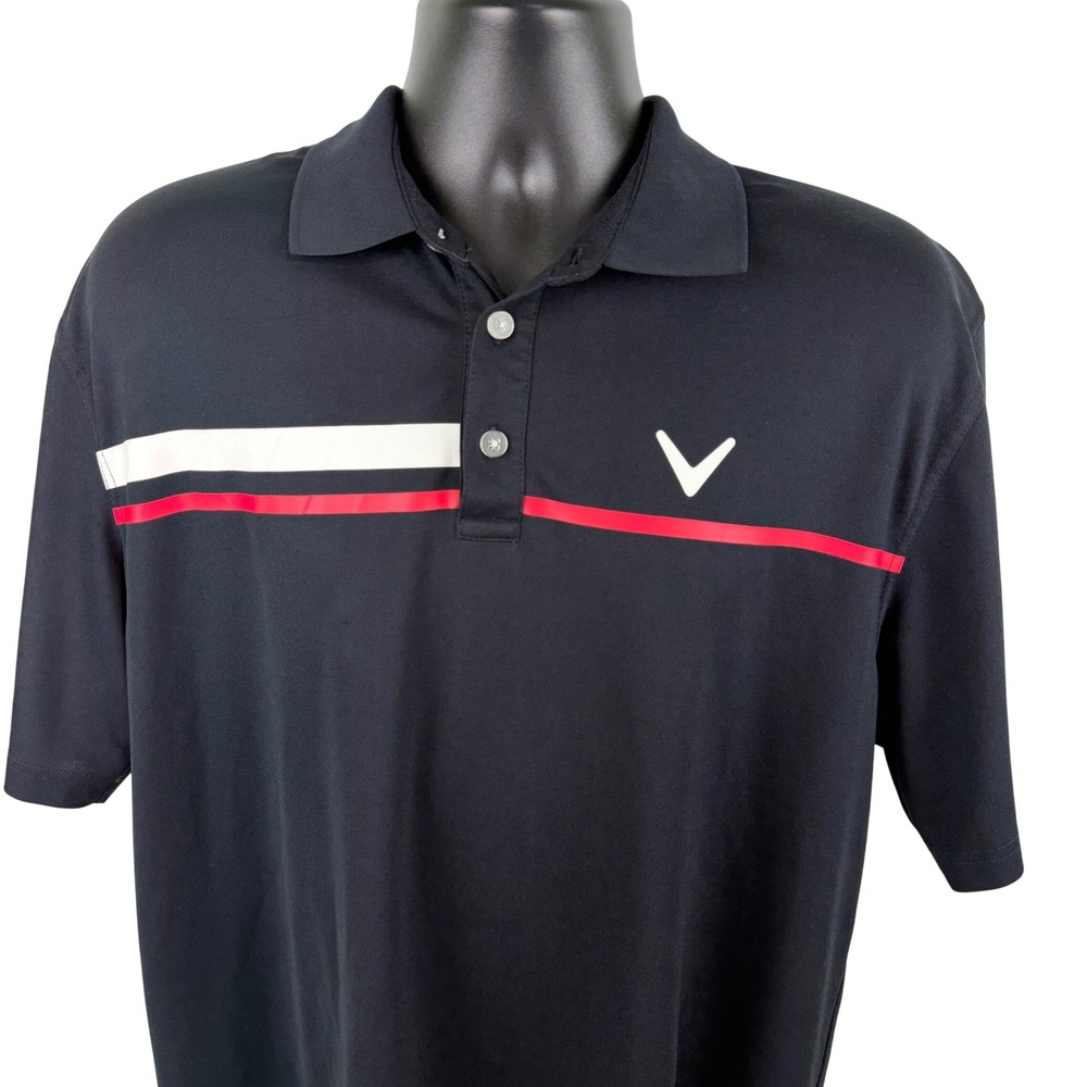 Callaway Mens XL Golf Polo Shirt Black Red White Short Sleeve Performance